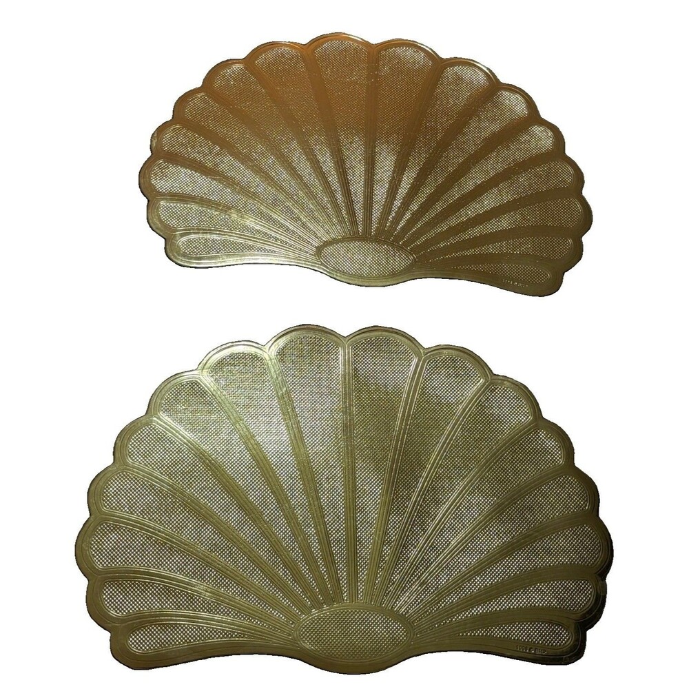 Vintage 1998 Gold Fan Shell Placemats Set of 2 Retro Glam Table Decor